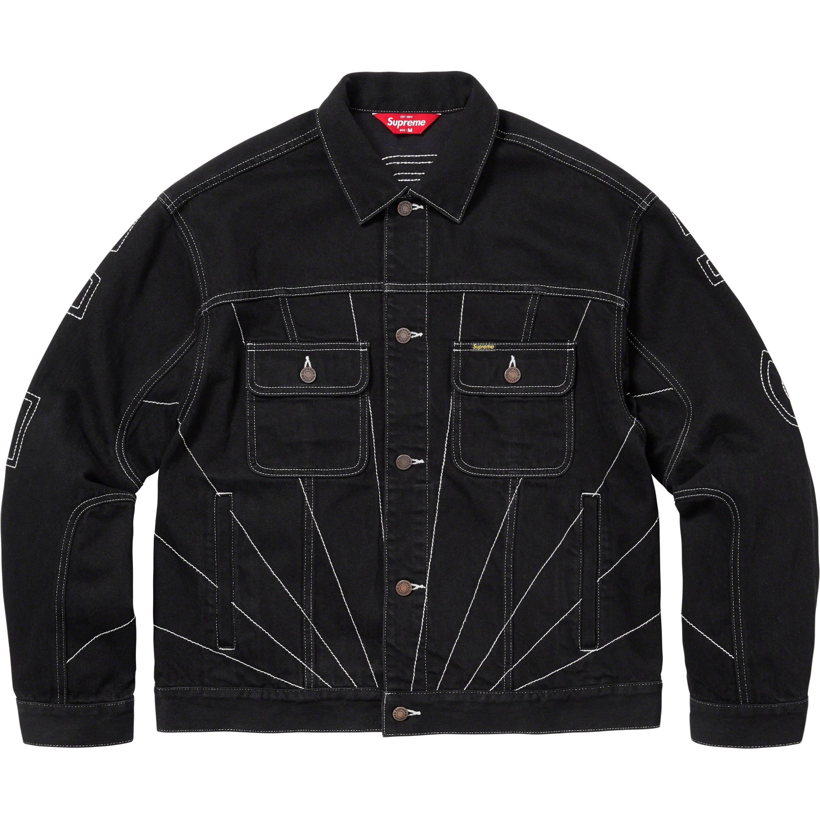 Radial Embroidered Denim Trucker Jacket view 11